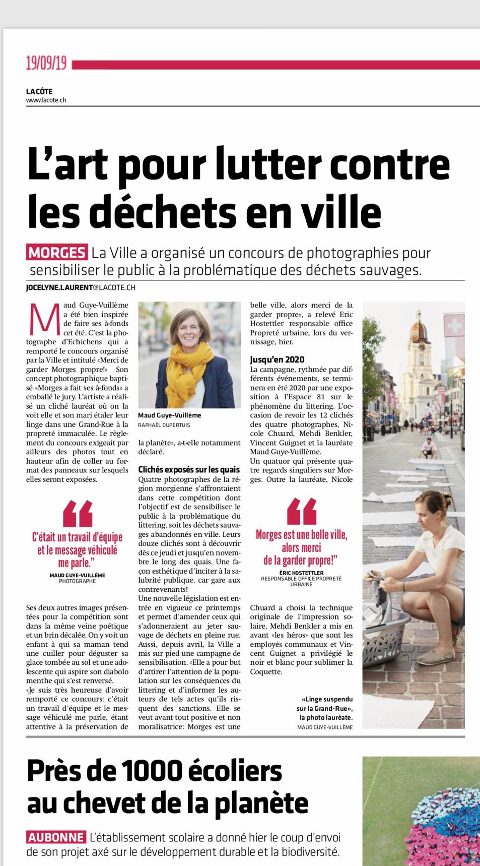 Journal La Côte - Anti-littering. Maud Guye-Vuillème